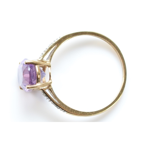 248 - A 9ct gold amethyst and eight cut diamond dress ring, P, 2gm.