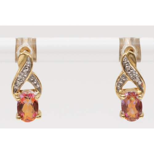 313 - A pair of 375 gold mystic topaz and eight cut diamond drop earrings, 13mm, 1.6gm.