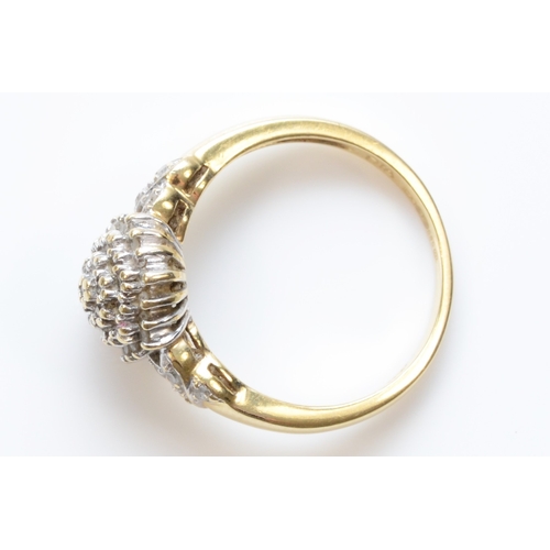 335 - A 585 gold eight cut diamond cluster ring, N-O, 3.6gm, one diamond missing to the shoulder.