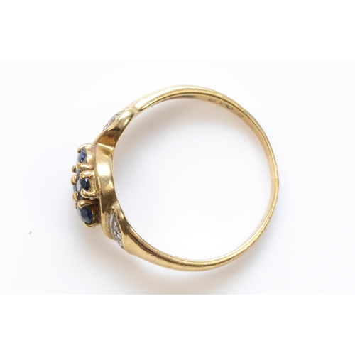 346 - A 9ct gold sapphire and eight cut diamond dress ring, O, 2.3gm.