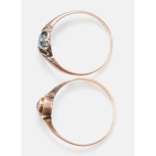 358 - An Edwardian 9ct rose gold blue paste stone dress ring, L, together with another 9ct rose gold paste... 