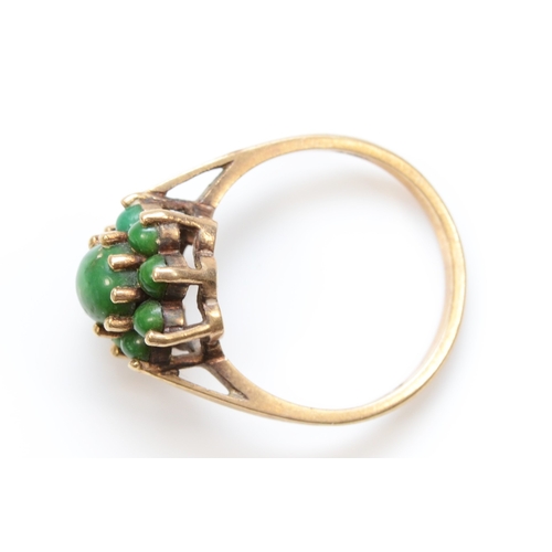 360 - A 9ct gold green turquoise cluster ring, O-P, 3.1gm.