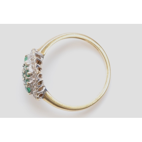 361 - A 9ct gold emerald and eight cut diamond dress ring, Q, 2.4gm.