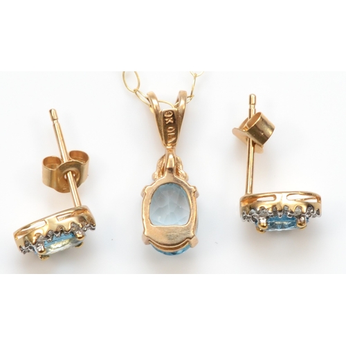 370 - A 9k gold topaz and eight cut diamond pendant, on a 375 gold chain, 15mm, together with a pair of un... 