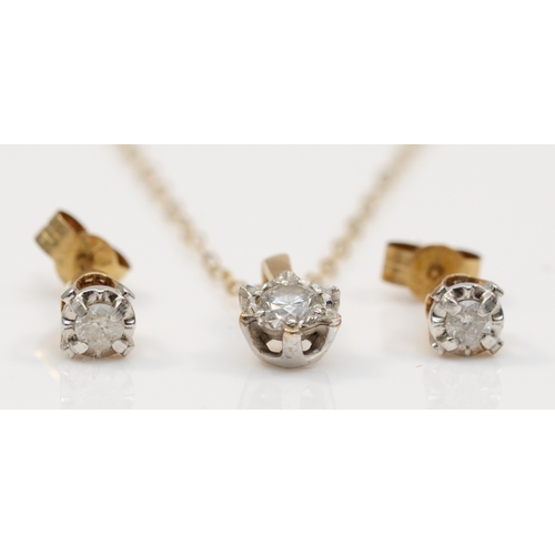 371 - A 9ct gold brilliant cut diamond pendant, on 375 gold chain, together with a pair of 10k gold brilli... 