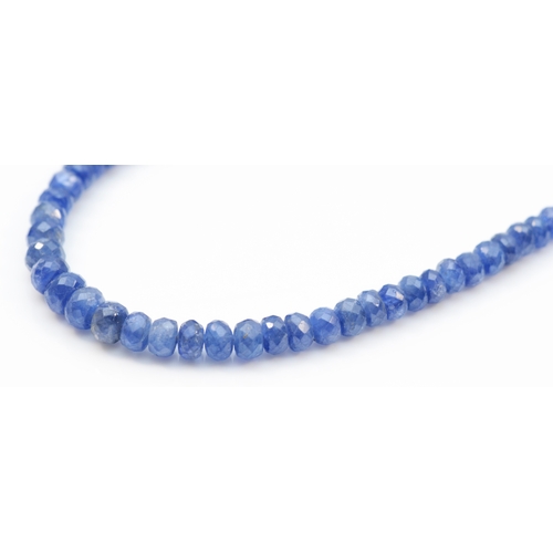 381 - A 375 gold clasped faceted sapphire graduating beaded necklace, 46cm.