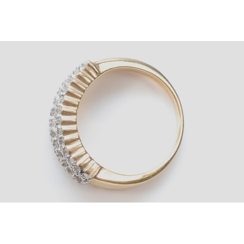 383 - A 9ct gold diamond half hoop dress ring, set with baguette and eight cut diamonds, P-Q, 6.6gm.