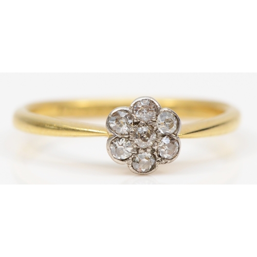 419 - An 18ct gold eight cut diamond floral cluster ring, N-O, 2gm.