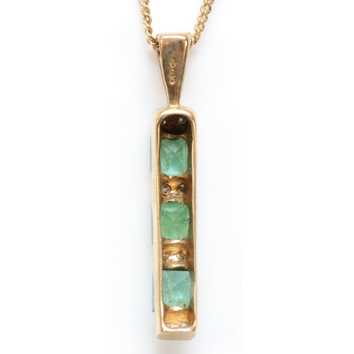 489 - A 9ct gold emerald and eight cut diamond pendant, on 375 gold chain, 21mm, 1.6gm