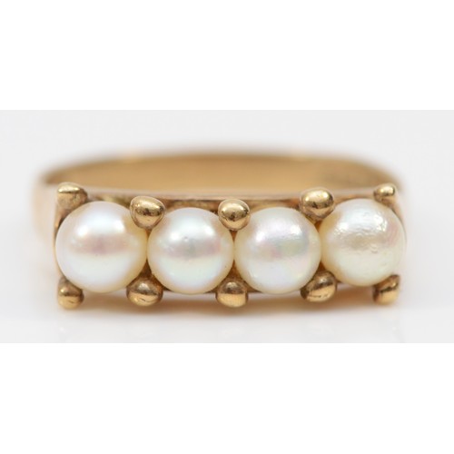 505 - A 9ct gold cultured pearl dress ring, L-M, 2.4gm.