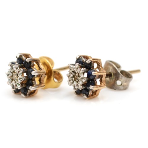 515 - A pair of 9ct gold sapphire and eight cut diamond stud earrings, 8mm, 1.5gm.