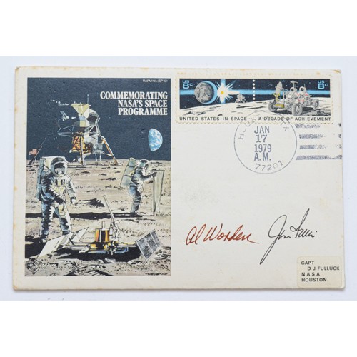 Historic Aviators series FDC dedicated to the NASA Space Programme signed by Apollo astronauts Al Worden who was CMP on Apollo 15 and Jim Irwin, LMP on Apollo 15 and the Eighth man to walk on the Moon, 558 of 1294 produced