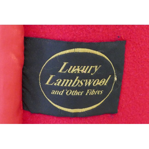 240 - Lampert red, 'Luxury Lambswool and other fibres', size 16. Gold detail to cuffs, single gold buttons... 