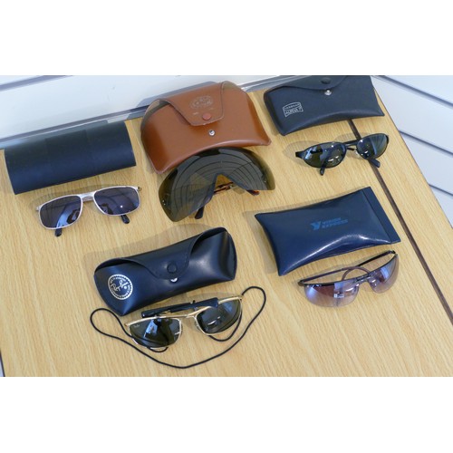 92 - Ray-Ban, L0256 with case, W3060, damage to one lens near arm, and three other pairs of vintage sungl... 