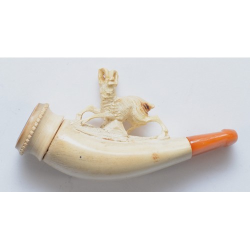 59 - A carved meerschaum pipe, in the form of a ram, 8cm, case