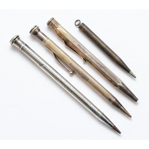 75 - Four sterling silver and English assayed silver propelling pencils.