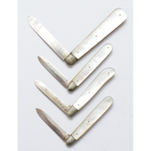 81 - Four silver bladed and mother of pearl fruit knives, various dates