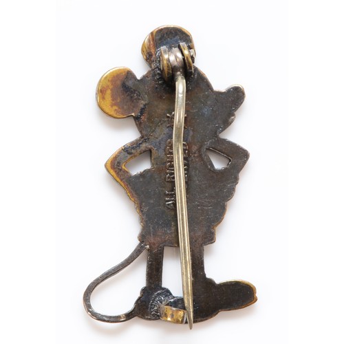 185 - Charles Horner, a white metal and black enamelled brooch/badge in the form of Mickey Mouse with make... 