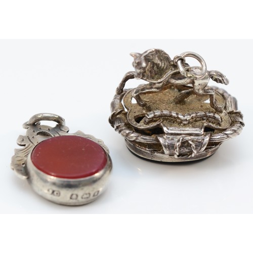 200 - A silver, bloodstone and carrnelian swivel fob, Birmingham 1906 and another later example with horse... 