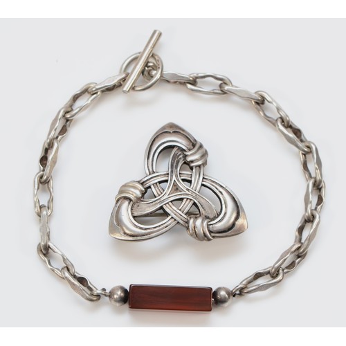 210 - N.E. From, a Danis silver and agate bracelet, import marks for London 1976, 20cm and Johannes Torlyk... 