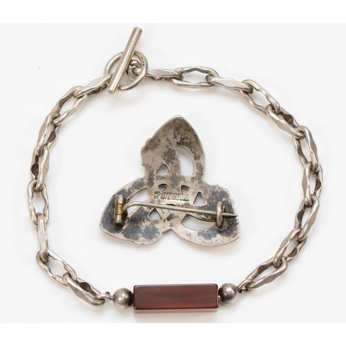 210 - N.E. From, a Danis silver and agate bracelet, import marks for London 1976, 20cm and Johannes Torlyk... 