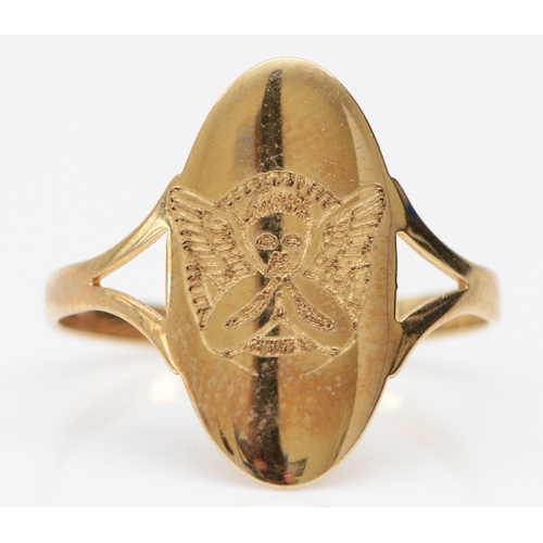 259 - A 9ct gold Angel panel ring, inscribed May your guardian angel watch over you, N, 1.3gm