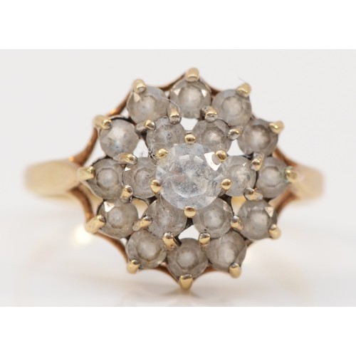 430 - A 9ct gold and white stone cluster ring,  h 1/2, 1.9gm