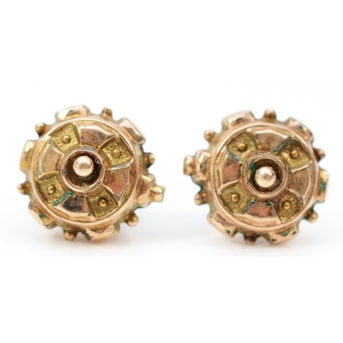 435 - A pair of Victorian style rose gold ear studs, 11mm,1.3gm