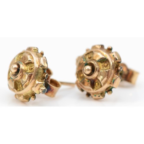 435 - A pair of Victorian style rose gold ear studs, 11mm,1.3gm