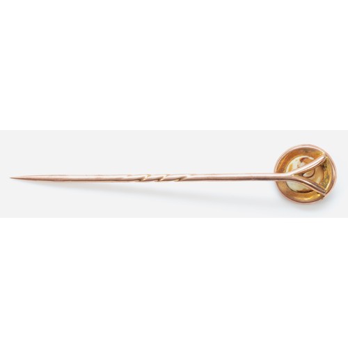 439 - A Victorian unmarked rose gold, abolone shell and half pearl stickpin, 2gm.