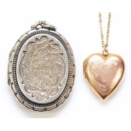 442 - An Edwardian 9ct gold back and front heart shape locket, 24mm, to a 9ct gold 40cm chain, chain 1.4gm... 