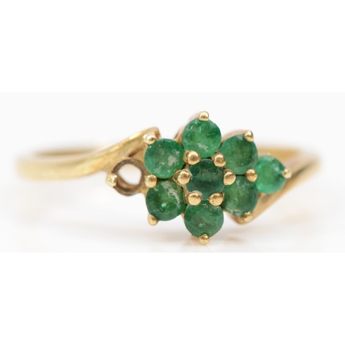 447 - A 9ct gold and emerald cluster ring, one setting vacant, Q 1/2, 2.2gm