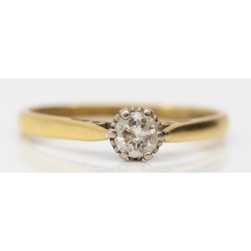 425 - An 18ct gold brilliant cut diamond single stone ring, approximately 0.25cts, estimated H/I, VS2/P1, ... 