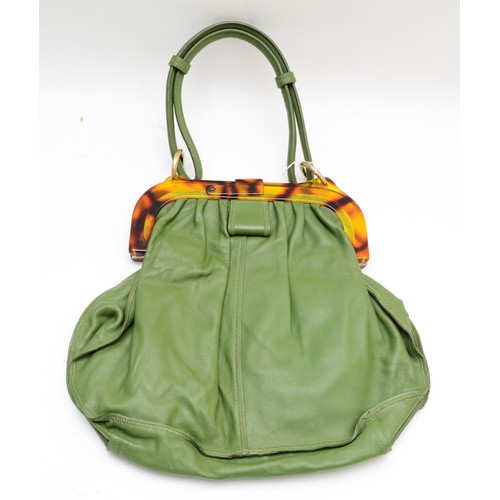 251 - Betty Jackson 'Black' for Designers at Debenhams. Green leather shoulder bag with Tortoiseshell effe... 