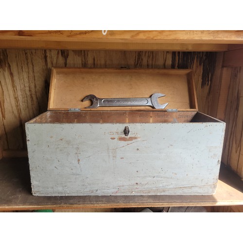 21 - Two carpenters tool chests and contents, to include spanners, saws, planes, drill bits, socket sets ... 