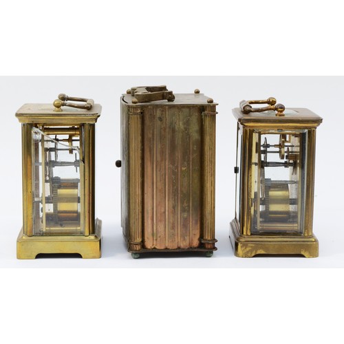 Three mid 20th century carriage clocks, having 8 day movements with ...