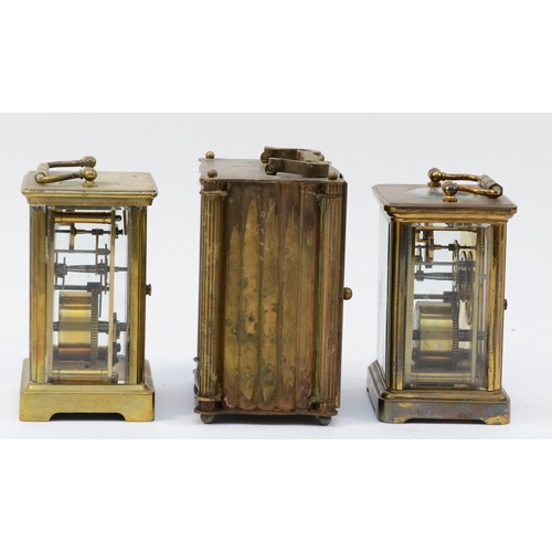 Three mid 20th century carriage clocks, having 8 day movements with ...
