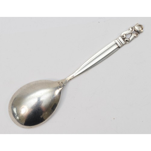 19 - Georg Jensen, an acorn pattern preserve spoon, Jensen import marks, London 1936, 14.5cm, 31gm.
There... 