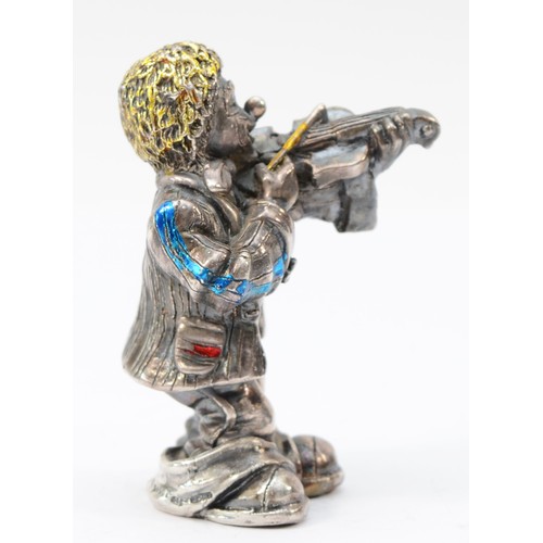 57 - Alessandro Magrino, an Italian silver and enamel figure of a violinist, signed, Firenze hallmark, 7.... 