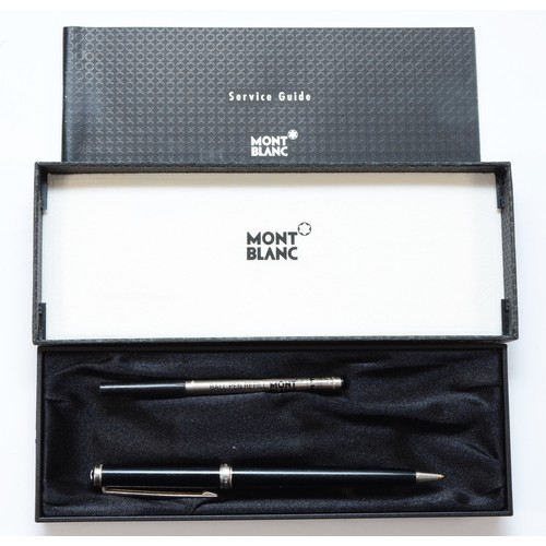 86 - Mont Blanc, a black Noblesse ball point pen, with spare refill, case, service book dated 2002.