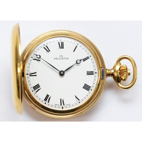 88 - Helvetia, a gold plated keyless wind full hunter pocket watch, with Roman numerals, 17 jewel cal. 64... 