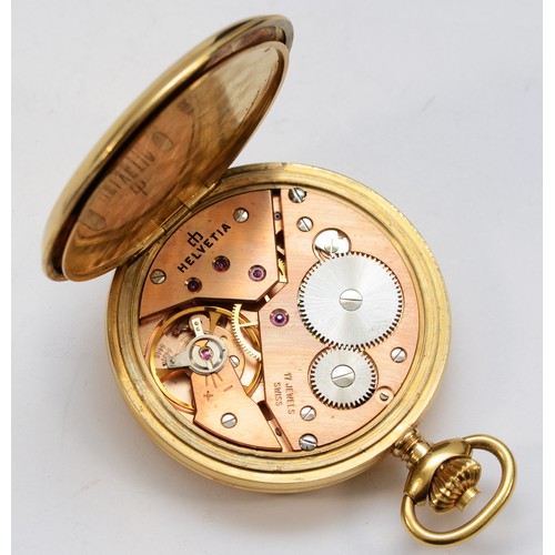 88 - Helvetia, a gold plated keyless wind full hunter pocket watch, with Roman numerals, 17 jewel cal. 64... 