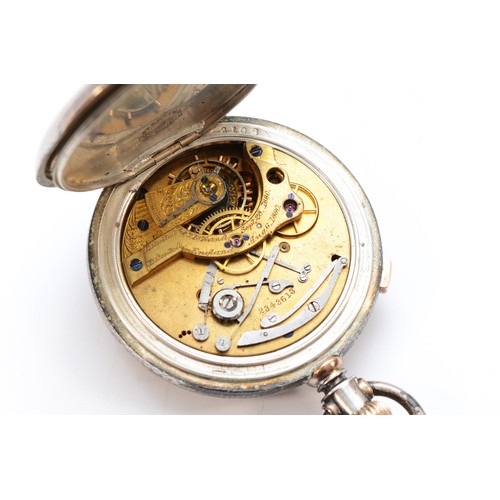 91 - Waltham, a Sterling Silver keyless wind full hunter pocket watch, c. 1880, white enamel dial with 30... 