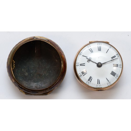 92 - Jonathan Parker, Liverpool, a George III pair cased verge fusee gilt metal pocket  watch, c.1760, wi... 