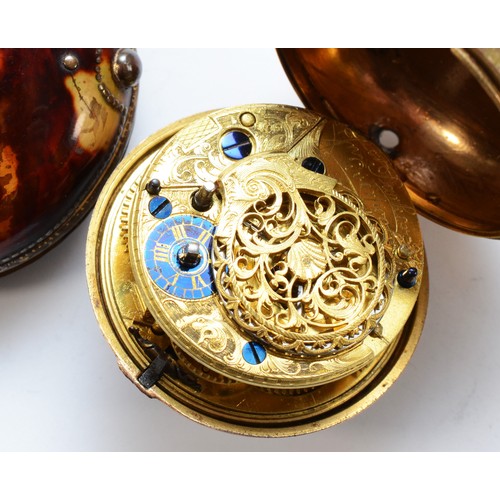 92 - Jonathan Parker, Liverpool, a George III pair cased verge fusee gilt metal pocket  watch, c.1760, wi... 