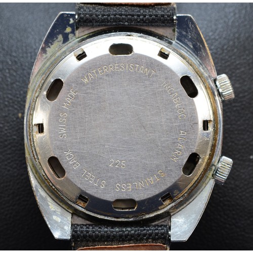 96 - Jaquet-Droz, a stainless steel manual wind alarm and date gentleman's wristwatch, c.1970's, ref 225,... 