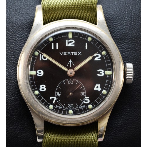 105 - Vertex, British Military issue Dirty Dozen gentleman's wristwatch, c. 1940s, signed black dial with ... 