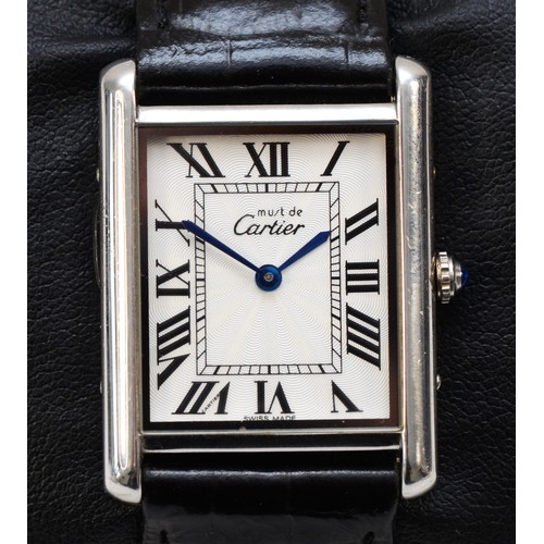 108 - WITHDRAWN. Cartier, de Must, a silver quartz gentleman's wristwatch, black Roman numerals, case numb... 