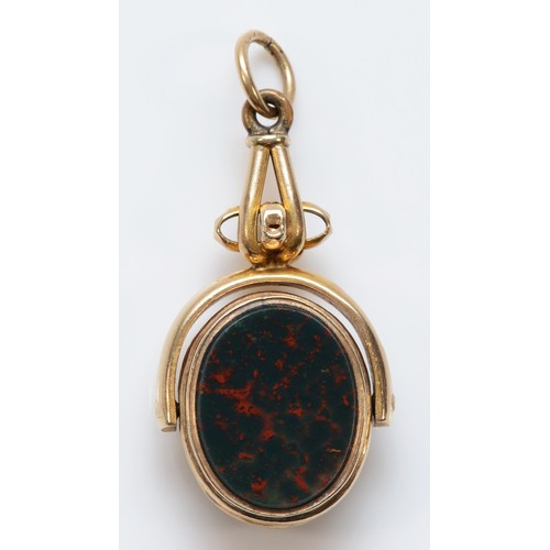 123 - A Victorian 9ct gold bloodstone and banded onyx swil seal, by J.M, 30mm, 4.8gm