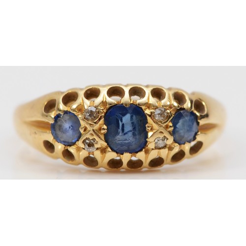 128 - An Edwardian 18ct gold sapphire and old cut diamond ring, L, 2.5, makers mark only, the remainder lo... 